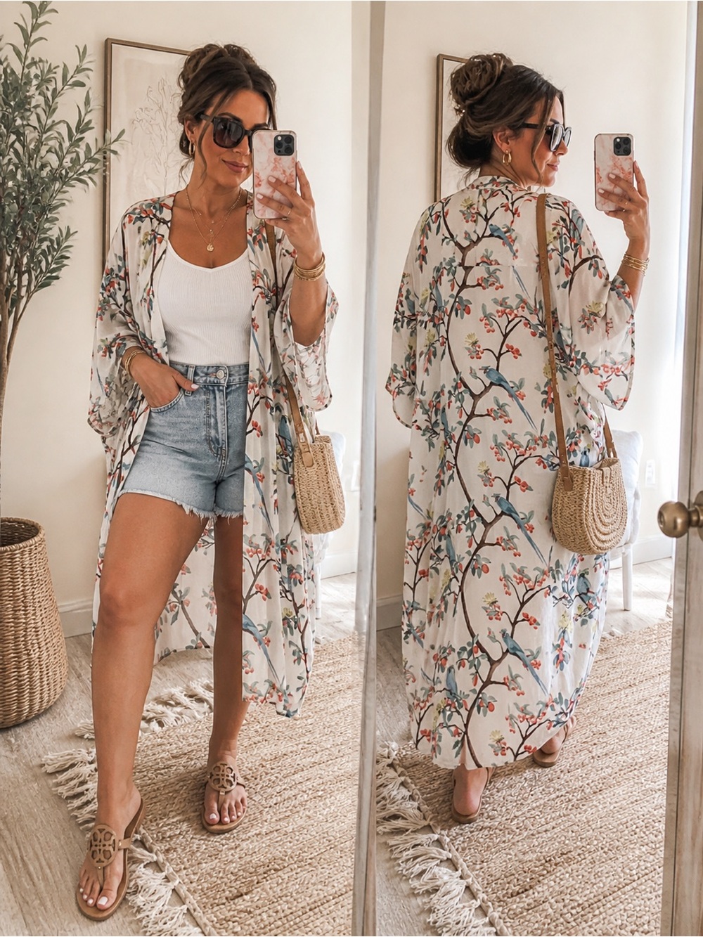 Forever 21 Size Small Longline Tropical Duster Kimono Boho Chic Feminine Beach